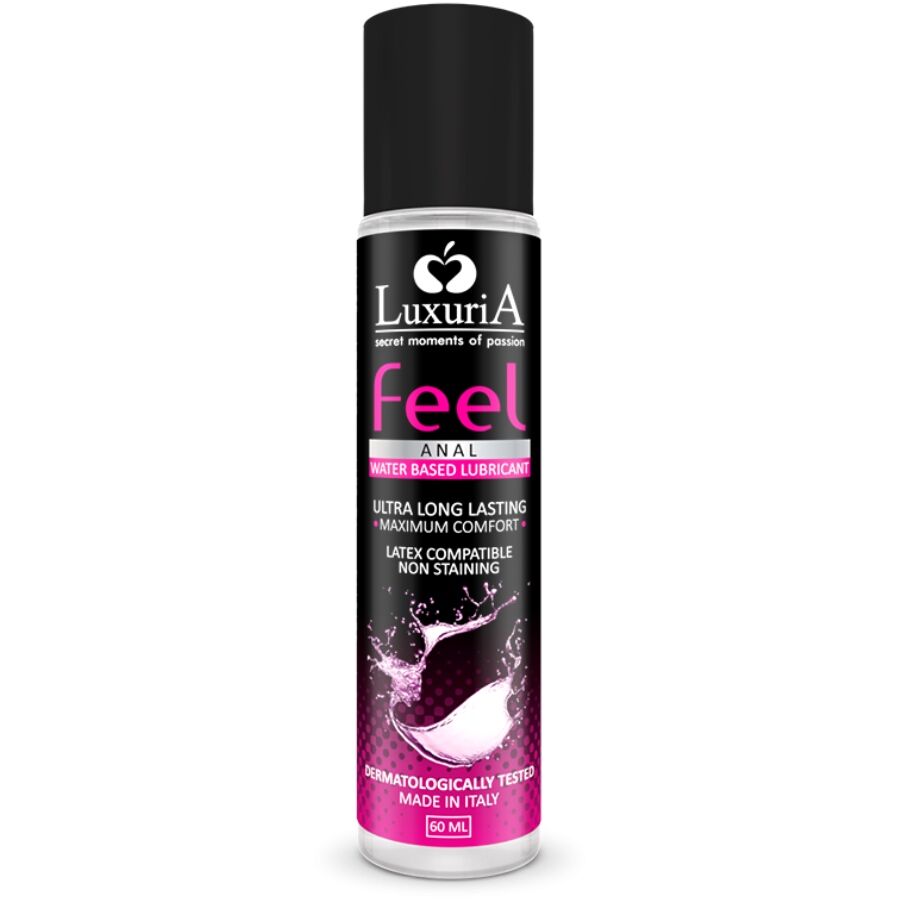 Lubrificante anale a base acqua INTIMATELINE LUXURIA FEEL, 60 ml, con confezione e etichetta visibile.