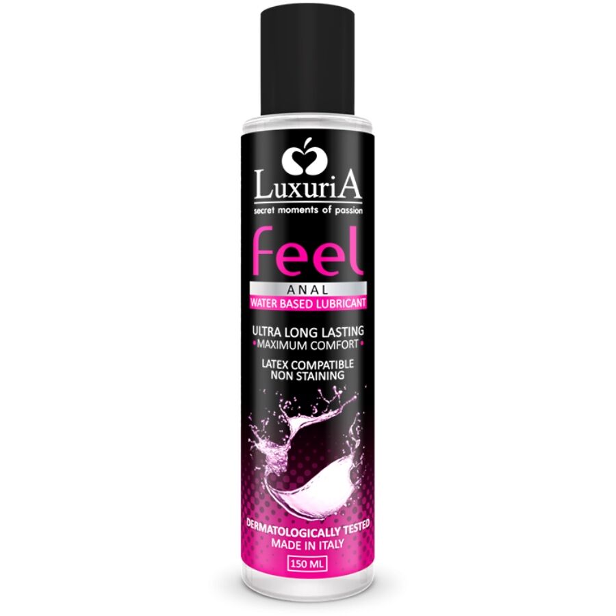 Lubrificante anale a base acqua INTIMATELINE LUXURIA, confezione da 150 ml, con etichetta e tubo di lubrificante visibili
