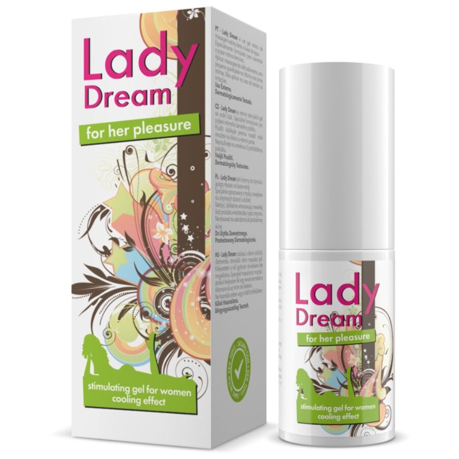 Crema stimolante per donna INTIMATELINE Lady Cream, confezione da 30 ml, bottiglia bianca e tubo con etichetta.