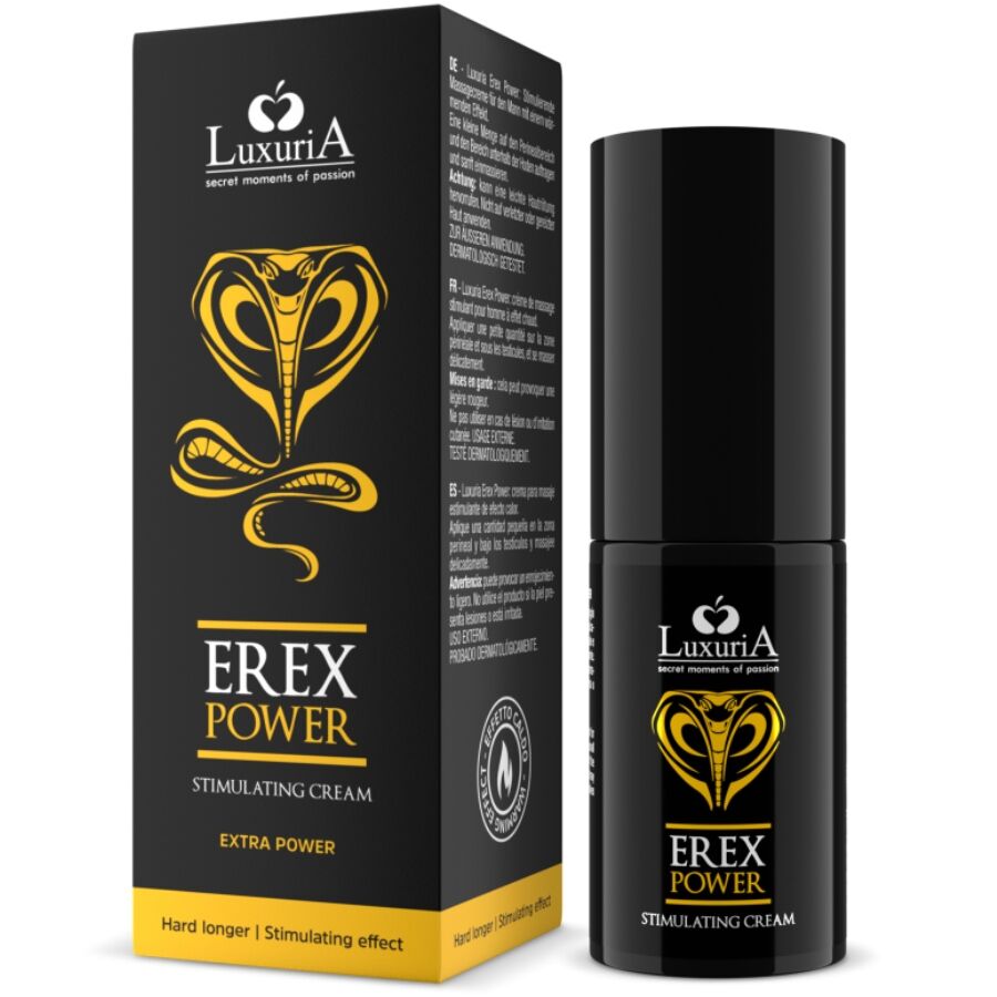 Crema per il pene INTIMATELINE LUXURIA Erex Power, confezione da 30 ml, tubo di crema con etichetta visibile.