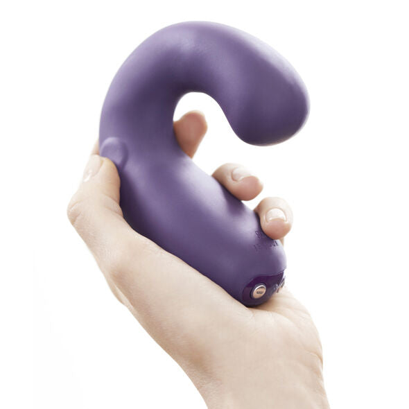 Stimolatore G-Kii Viola di JE JOUE, dispositivo di massaggi vibrante in silicone, con design ergonomico e pulsanti di controllo.