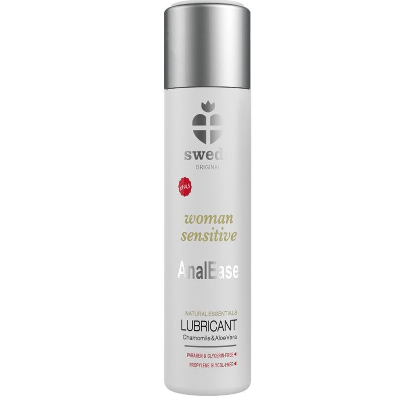 Gel anal sensibile SWEDE, 120 ml, con base acquosa, visibile in bottiglia con etichetta, per uso intimo femminile.
