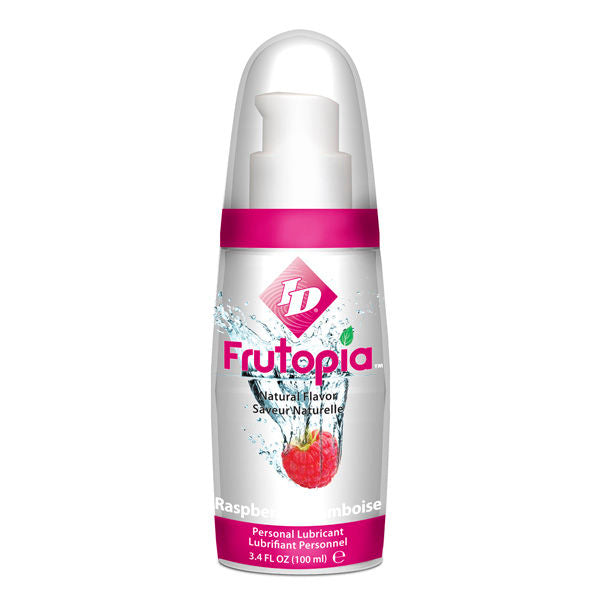 Lubrificante ID Frutopia Lube Lampone in bottiglia da 100ml con etichetta colorata e dettagli visibili sul packaging