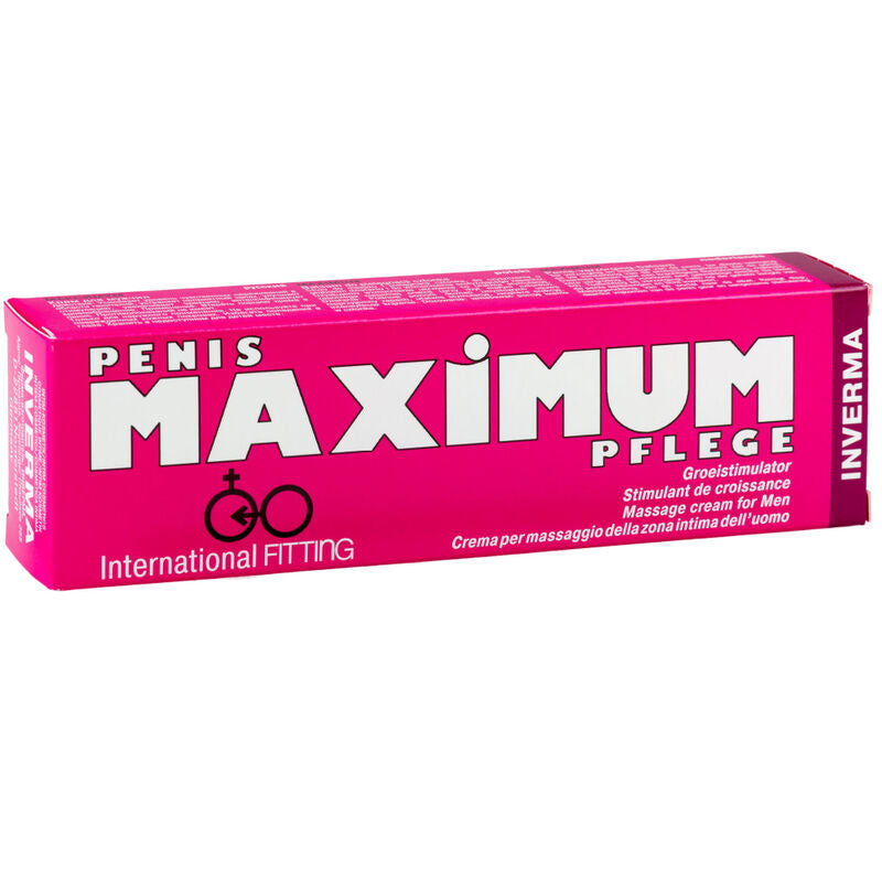 Crema INVERMA Penis Maximum Plege in tubetto, dettaglio della confezione e etichetta con informazioni sul prodotto.