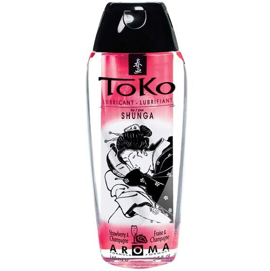 Lubrificante aromatizzato SHUNGA Toko fragola e Champagne, bottiglia con etichetta elegante, ideale per intimità e piacere sensuale