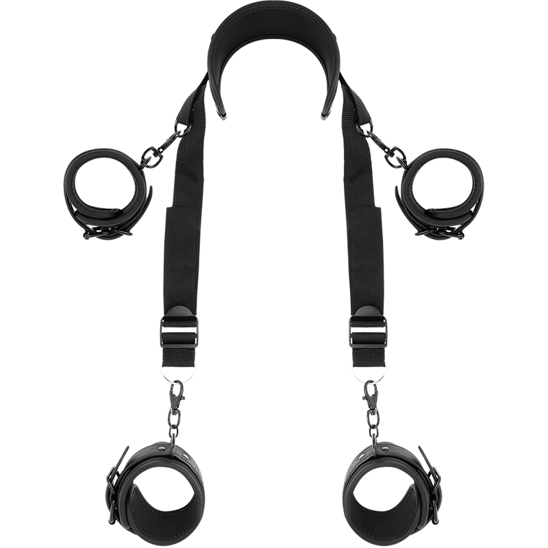 FETISH SUBMISSIVE - MASTER POSITION WITH 4 NOPRENE-COVERED HANDCUFFS