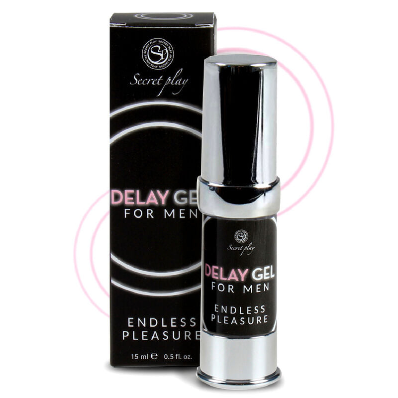 Gel ritardante per uomo SECRETPLAY COSMETIC in tubo da 15 ml, bottiglia con etichetta blu e dettagli argentati.