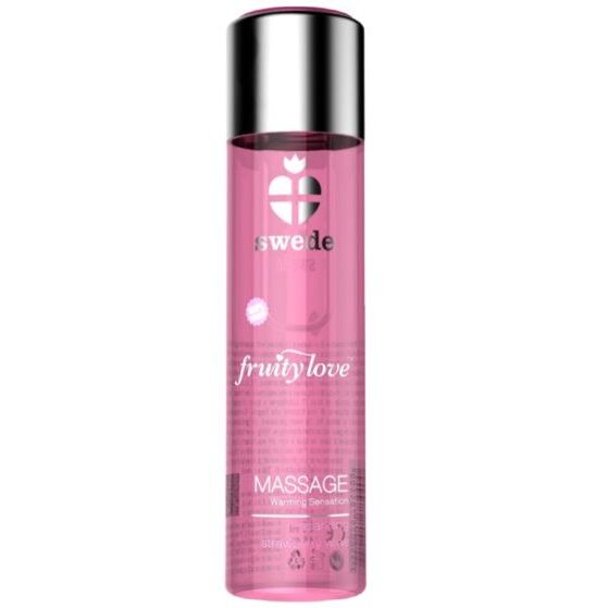 Olio fragole e champagne Fruity Love Heat Effect di SWEDE in flacone da 60 ml, con etichetta colorata e design elegante