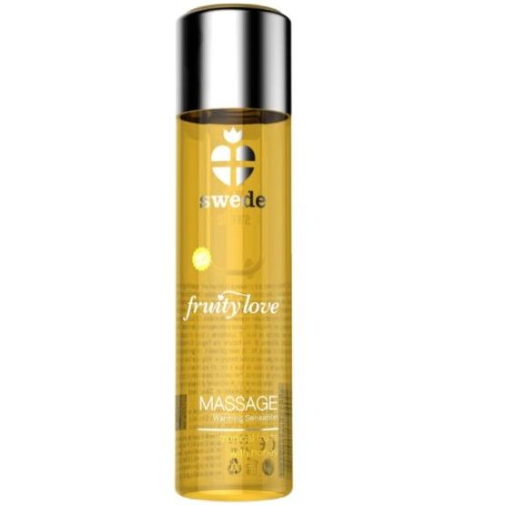 Olio da massaggio SWEDE Fruity Love con effetto riscaldante, aroma tropicale e miele, bottiglia da 60 ml, immagine del prodotto