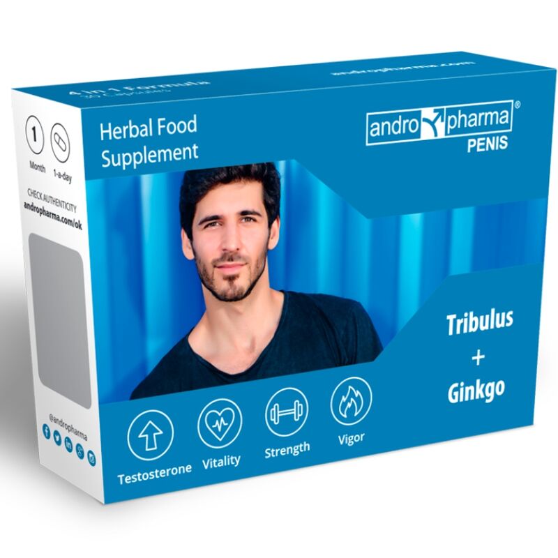Integratore ANDROPHARMA PENIS di ANDRO MEDICAL, prodotto per il supporto dell'erezione maschile, in confezione con capsule.