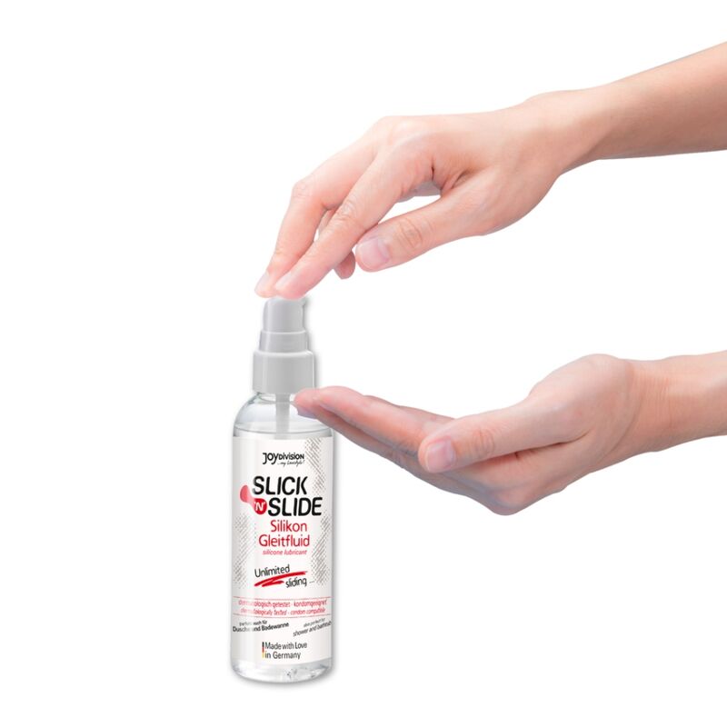Lubrificante JOYDIVISION SLIK N SLIDE 100 ml, fluido per massaggi e uso intimo, con bottiglia e etichetta visibile nell'immagine.