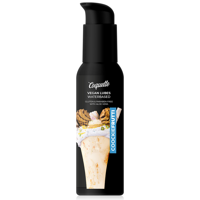 Lubrificante vegano Coquette Chic Desire con aroma di biscotto e frutta, 100ml, confezione elegante e moderna.