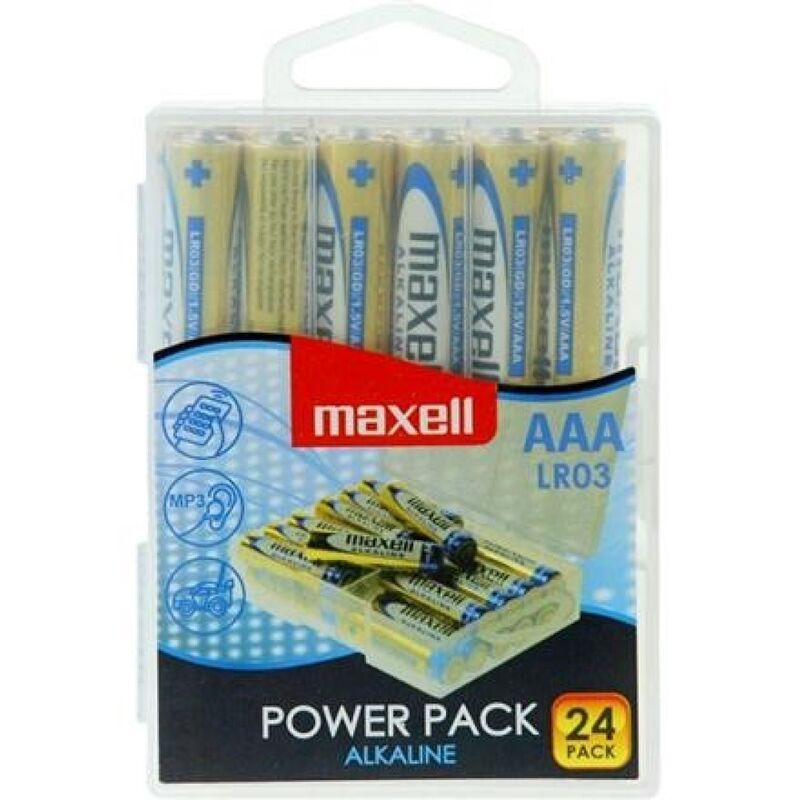 Pacco da 24 batterie alcaline AAA LR03 Maxell, batterie ricaricabili e ad alte prestazioni per dispositivi portatili