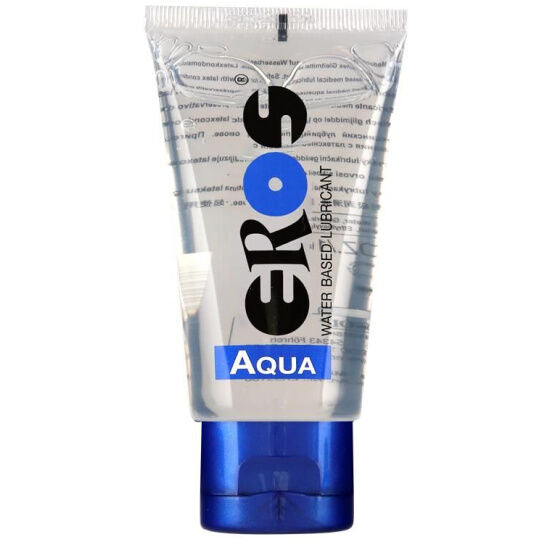 Gel lubrificante a base acqua EROS AQUA di EROS CLASSIC LINE, confezione da 50 ml, con recipiente e etichetta visibile.