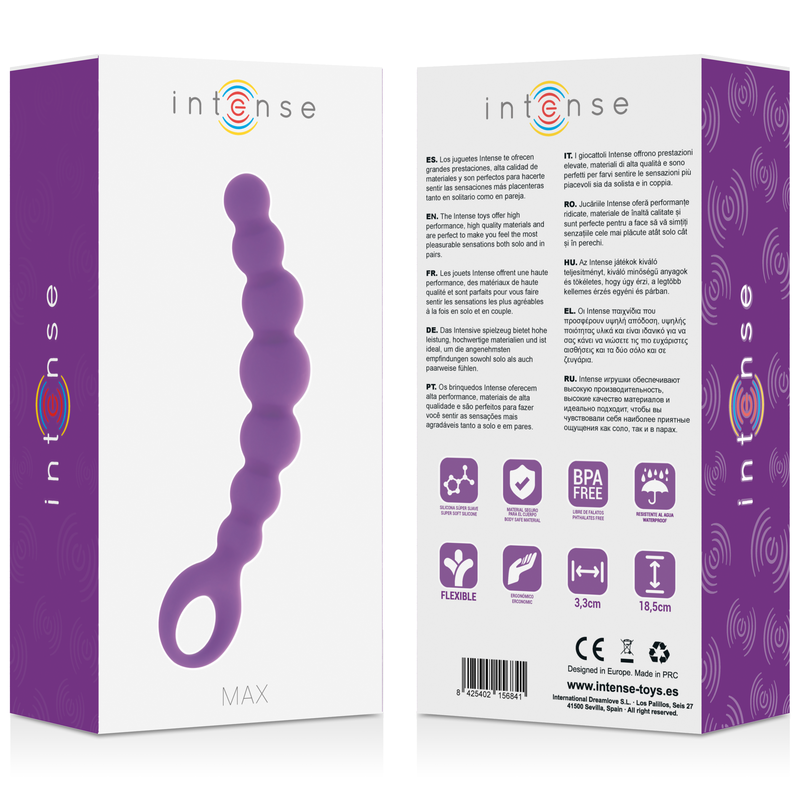Sfere anale INTENSE MAX Lilac di INTENSE ANAL TOYS, morbida e liscia, ideale per stimolazione e relax.
