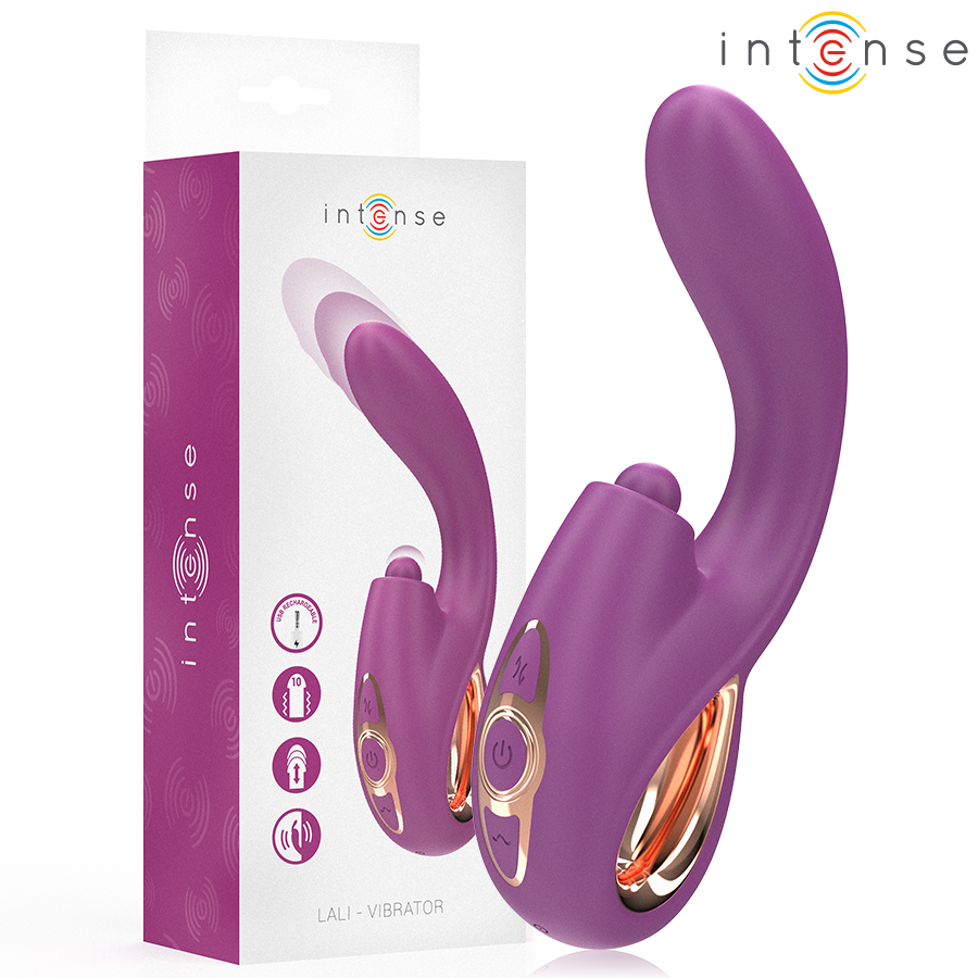 Vibratore multifunzione INTENSE LALI viola con stimolazione del punto G, tapping, thrust e vibrazione, per piacere intenso.