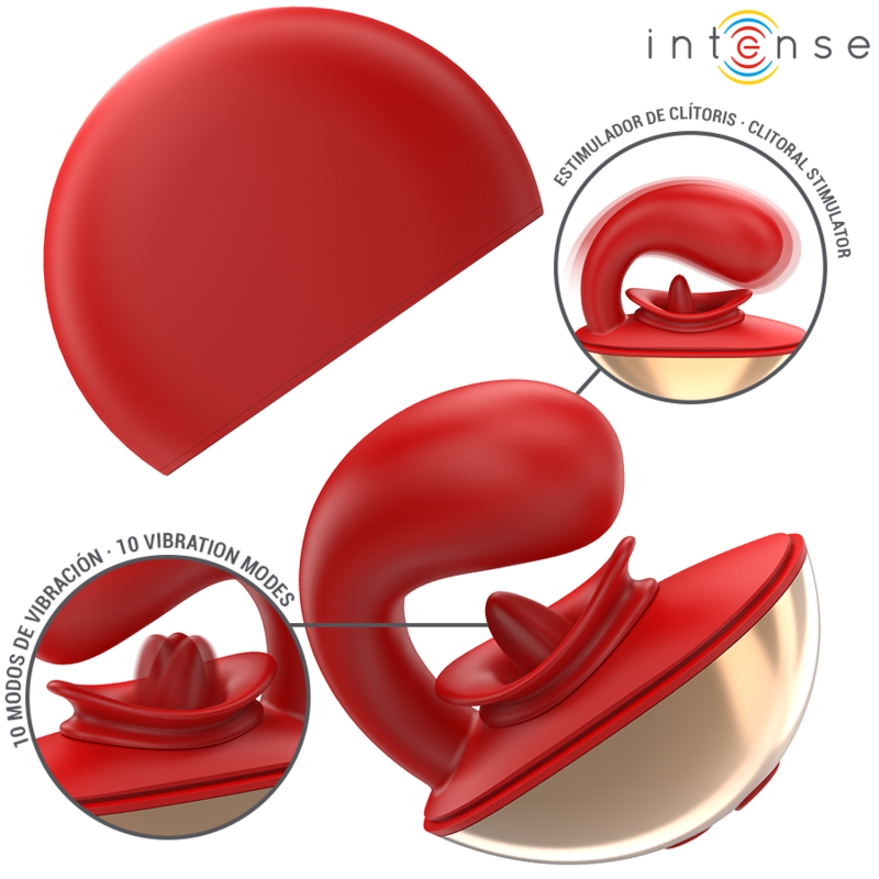 Vibratore e stimolatore Mariah a forma di U rosso di INTENSE FUN, con 10 vibrazioni, design ergonomico e materiali sicuri