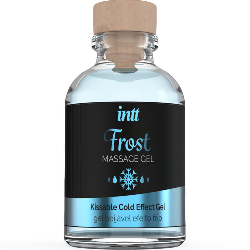 Gel da massaggio e sesso orale INTT MASSAGE & ORAL SEX al gusto di menta, effetto freddo intenso, flacone con etichetta visibile