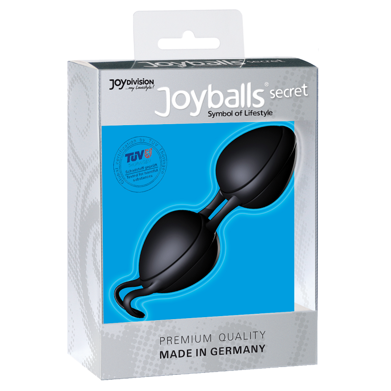 Sfere cinesi nere JOYDIVISION JOYBALLS, sfere segrete per esercizi di Kegel, mostrano le sfere in uso.