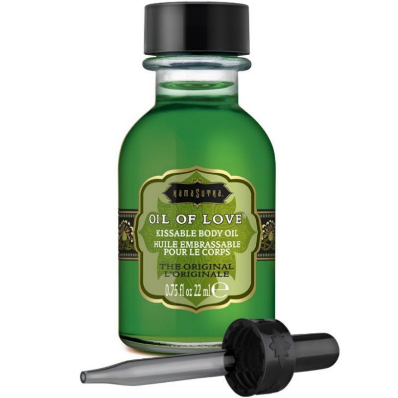 Olio alimentare Kamasutra originale in bottiglia da 22 ml, con etichetta e dettagli del prodotto visibili.