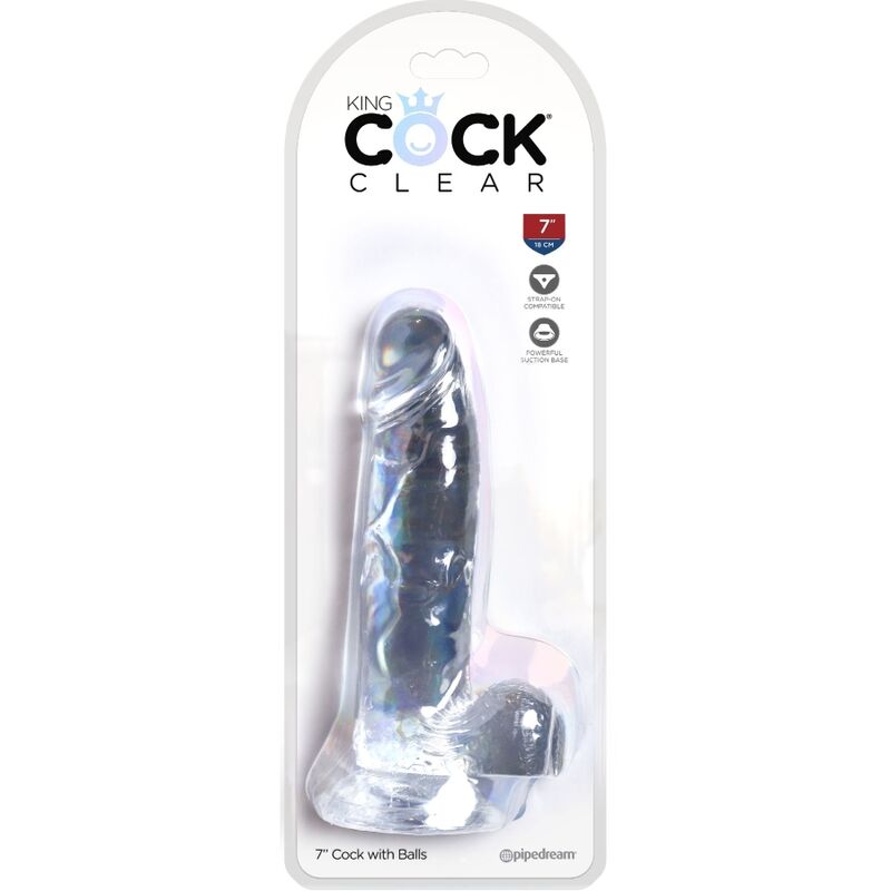 Pene realistico trasparente KING COCK, 15.2 cm con sfere, dettagli realistici, visibile immagine del prodotto in plastica trasparente.