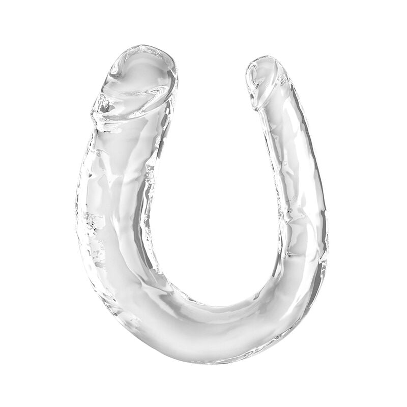 Dildo doppio trasparente KING COCK Double Trouble da 33 cm, design realistico e dettagliato, ideale per stimolazione doppia.