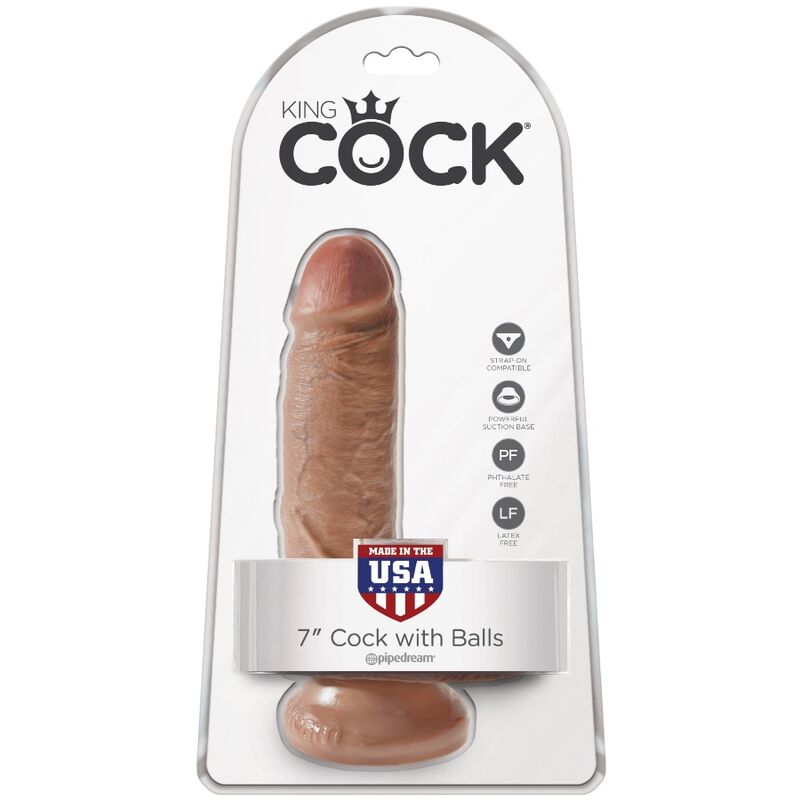 Pene realistico KING COCK con sfere, lunghezza 13,2 cm, colore caramel, dettagli realistici e texture naturale.