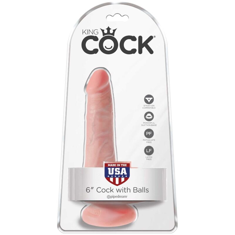 Pene realistico KING COCK con sfere, lunghezza 13.5 cm, design leggero e dettagli realistici, visibile in primo piano.