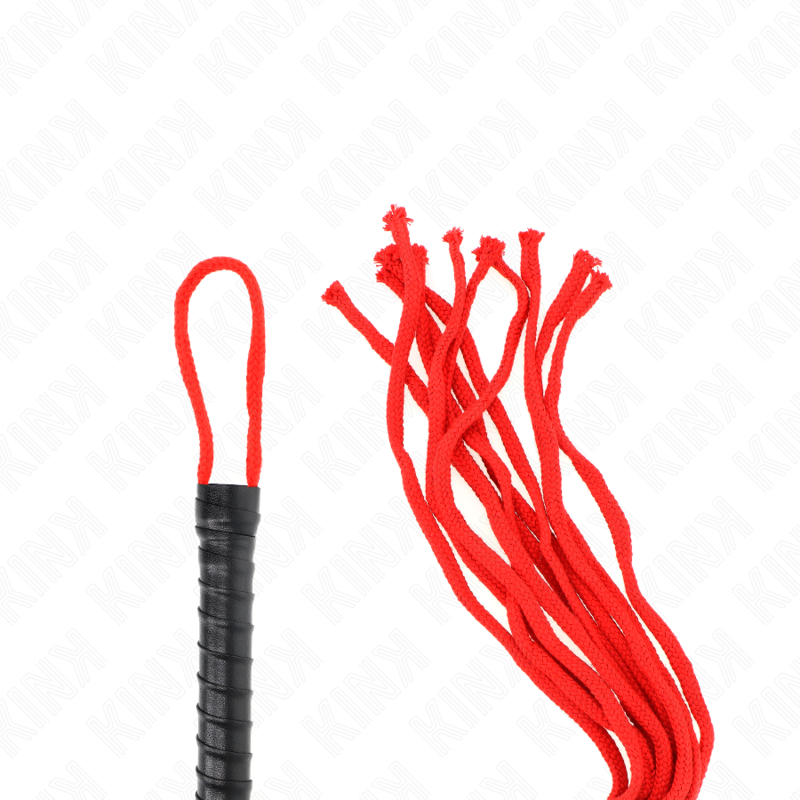 Frusta in corda rossa KINK Impact & Touch, lunga 56 cm, con manico robusto e corda resistente per giochi BDSM.