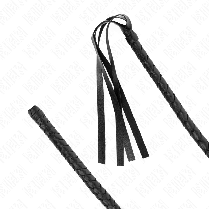 Frusta lunga KINK Impact & Touch con perline di 110 cm, dettagli in pelle nera e manico resistente per giochi BDSM