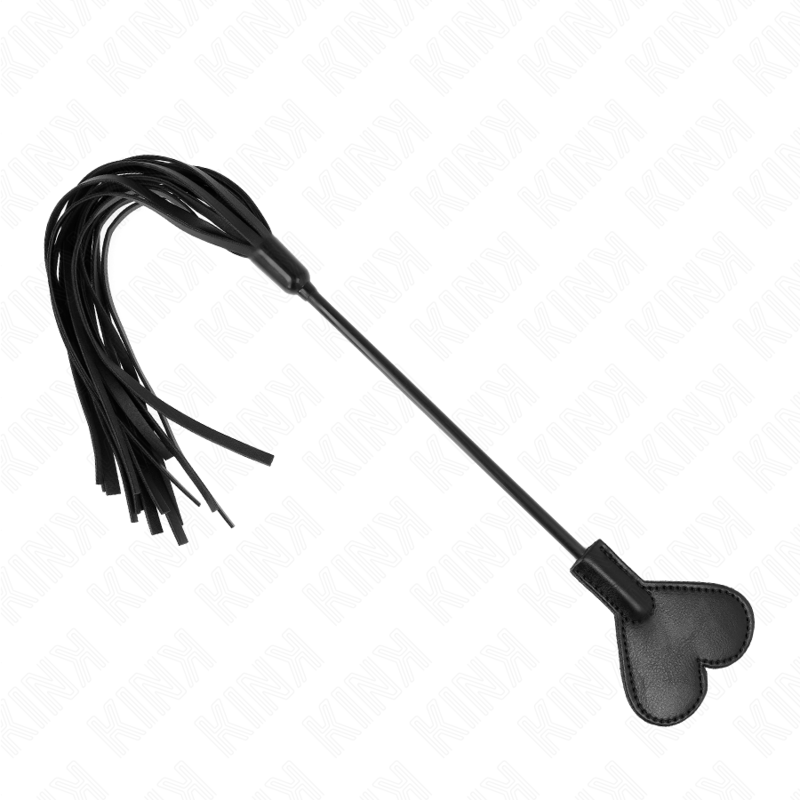 Frusta KINK Impact & Touch con paddello a cuore di 35 cm, in pelle nera e dettagli robusti, per giochi BDSM e pratiche di dominazione.