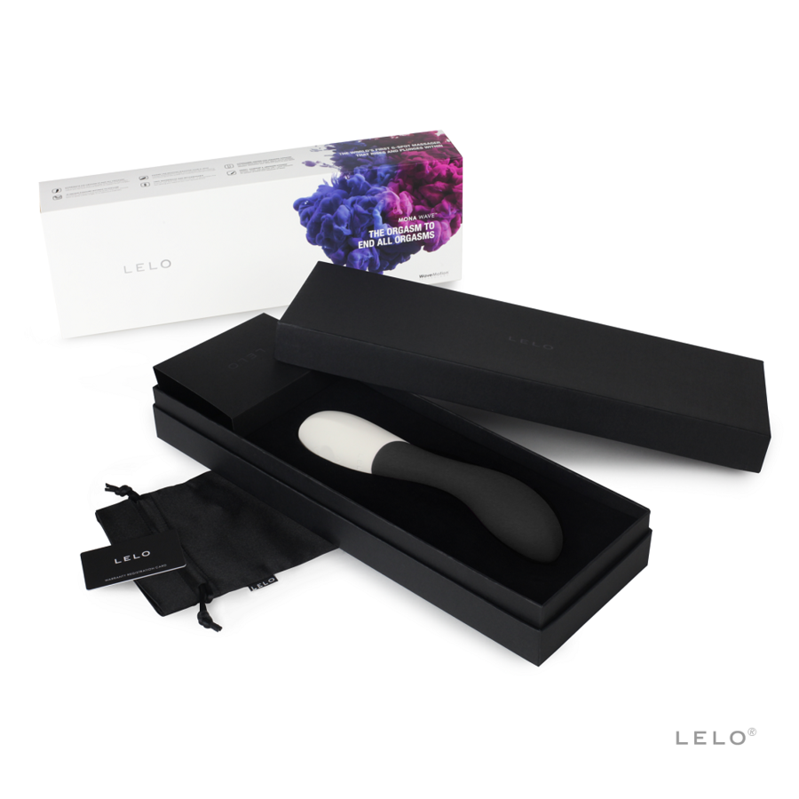 Vibratore nero LELO Mona Wave con design ergonomico e superficie ondulata, ideale per stimolazione.