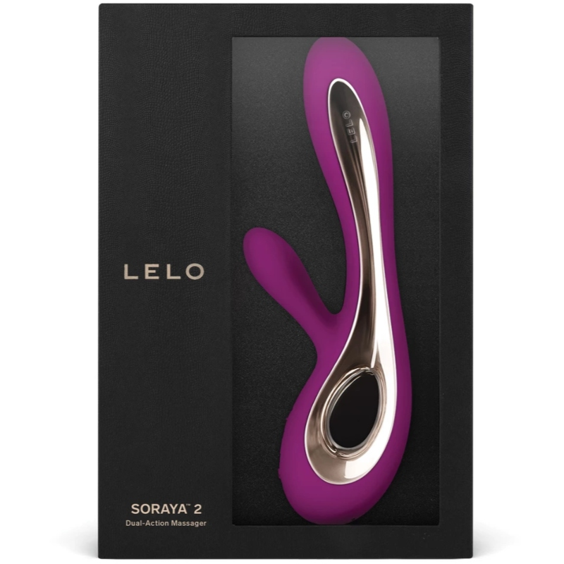 Vibratore LELO Soraya 2 Rabbit Deep Rose con forma ergonomica e dettagli in rilievo, ideale per stimolazione duale.