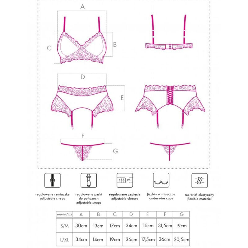 Set lingerie LIVCO CORSETTI FASHION Nahir con reggiseno, slip e cintura in taglia S/M, in tessuto morbido e caldo.