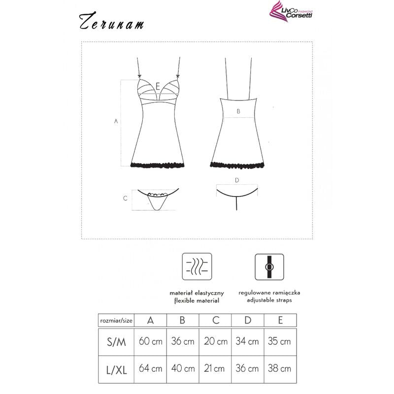 Set lingerie LIVCO CORSETTI Fashion Zerunam con babydoll nero e perizoma abbinato, elegante e femminile.