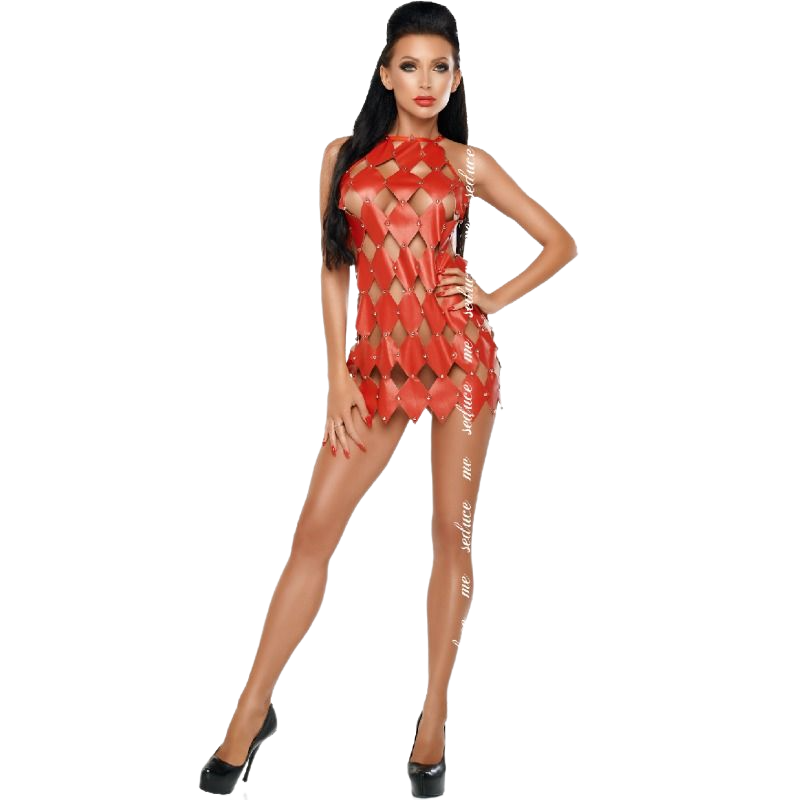 Vestito rosso ME-SEDUCE Gwen con schiena nuda, taglia S/M, elegante e sensuale, con dettagli raffinati e tessuto morbido.