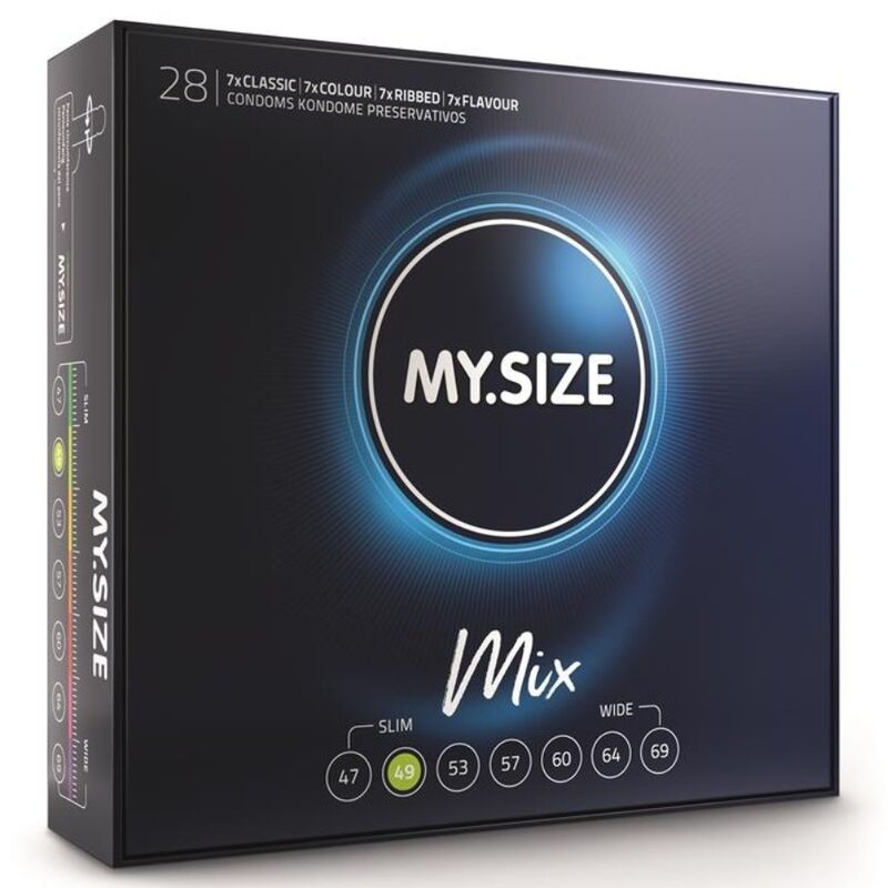 Preservativi MY SIZE MIX da 49 mm, confezione da 28 unità, con lubrificazione naturale, misura personalizzata per maggiore comfort