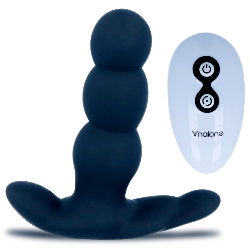 Vibratore anale Nalone Pearl nero con telecomando, design elegante e discreto, ideale per piacere e stimolazione.