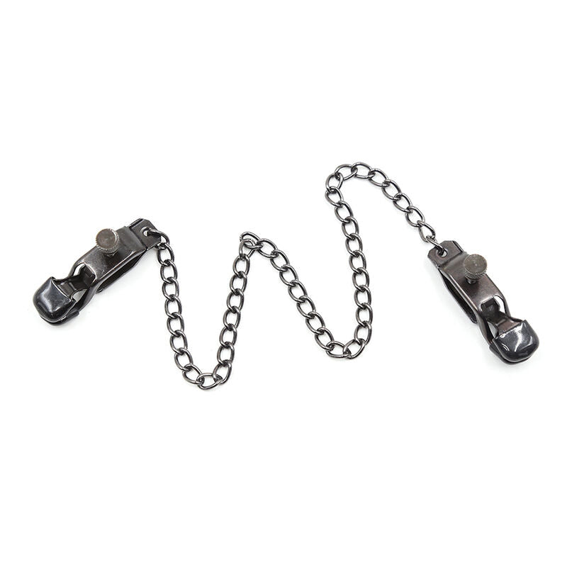Fetish OHMAMA in metallo con catena nera, morsetto dal design industrial e dettagli robusti, ideale per giochi BDSM e fetish.