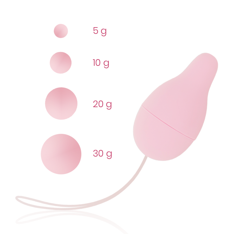Sistema di peso Kegel OHMAMA, dispositivo per il rafforzamento del pavimento pelvico, con design compatto e dettagli visibili.