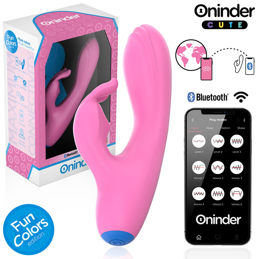 Vibratore coniglietto ONINDER CUTE con stimolazione Punto G e clitoride, controllabile tramite app gratuita, in design adorabile.