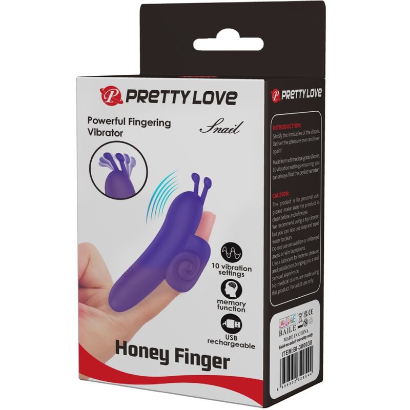 Stimolatore delle dita PRETTY LOVE Snail, potente e vibrante, colore viola, design ergonomico per piacere intenso.