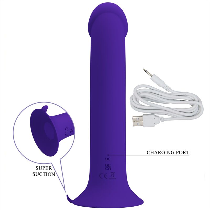 Dildo vibrante PRETTY LOVE Murray Youth, colore violetto, ricaricabile, con dettagli realistici e base stimolante, marca PRETTY LOVE LED.