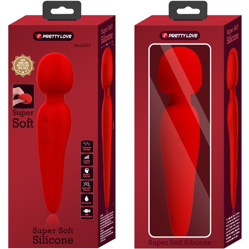 Massaggiatore Pretty Love Meredith con 12 modalità di vibrazione, colore rosso, design ergonomico e tecnologia avanzata.