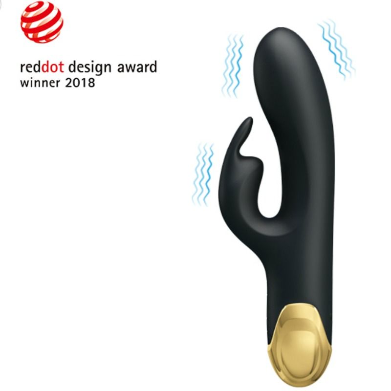 Vibratore intelligente doppio piacere PRETTY LOVE SMART, design elegante e dettagli realistici, in uso su una superficie morbida.