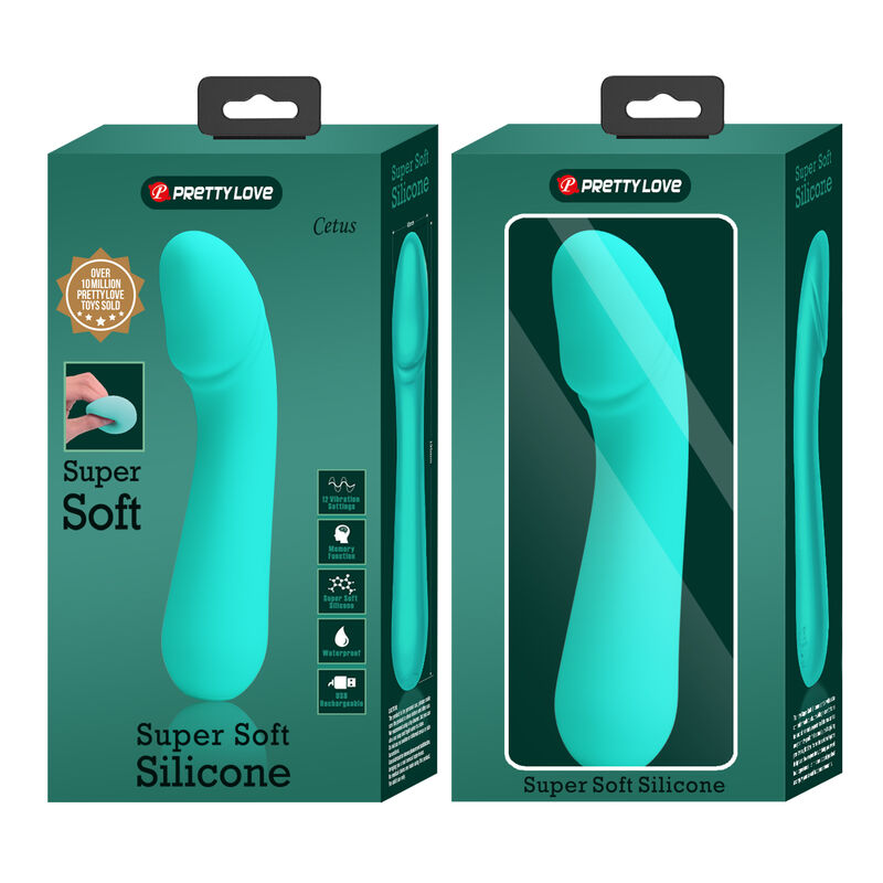 Vibratore ricaricabile PRETTY LOVE CETUS Verde acqua, design ergonomico e superficie liscia, marca PRETTY LOVE SMART.