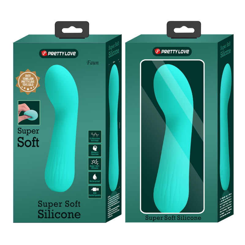 Vibratore ricaricabile Pretty Love Faun verde acqua, design elegante e compatto con superficie liscia, da usare in modo sicuro e confortevole.