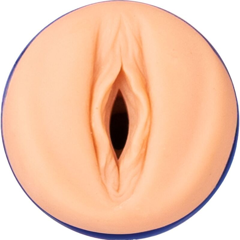 Masturbatore PRIVATE a forma di vagina con immagine di Julia De Lucia, realisticamente dettagliato, ideale per piacere personale.