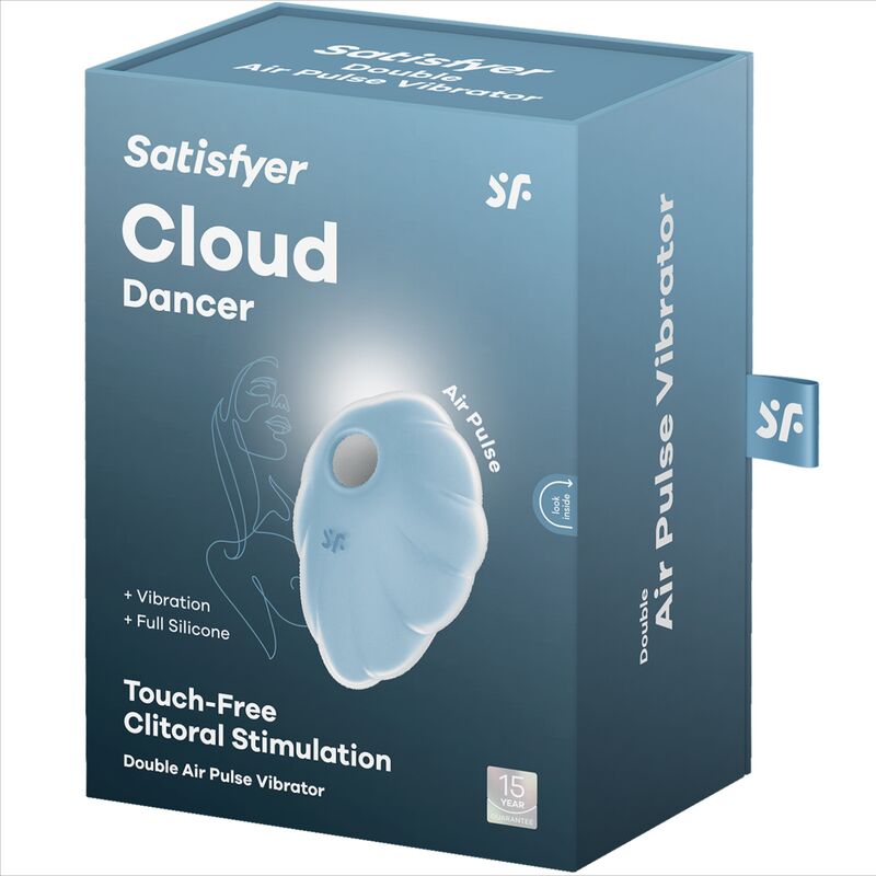 Vibratore SATISFYER Cloud Dancer Green Air Pulse con design ergonomico e dettagli in verde, ideale per stimolazione intensa.