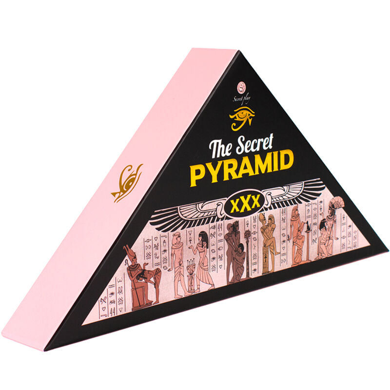 Gioco la Piramide Segreta di SECRETPLAY, scatola con tessere colorate e istruzioni per un gioco di società interattivo.